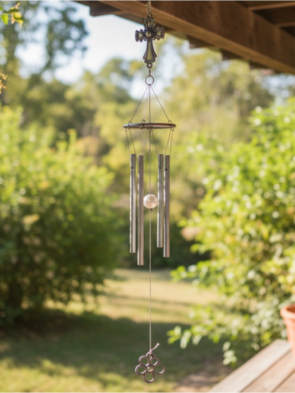 Elegant Silver Cross Wind Chime